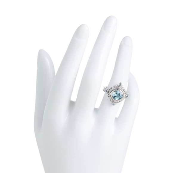 🔹️SHIVAM🔹️  Made In India Sterling Silver Blue Topaz Scroll Ring  Size 6 7 8 - Picture 2 of 2